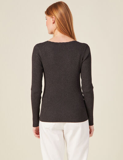 Gilet col en V éco-responsable gris foncé femme