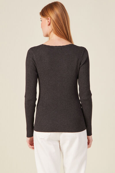 Gilet col en V éco-responsable gris foncé femme
