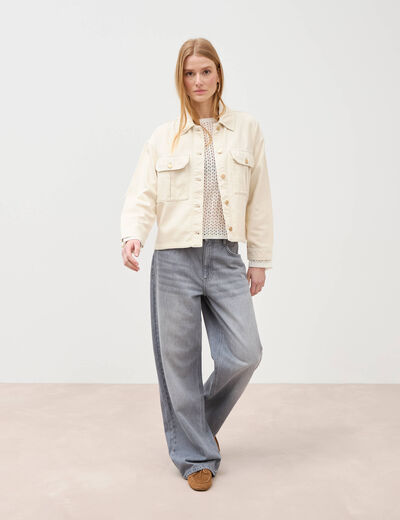 Blouson manches longues col classique denim blanc femme