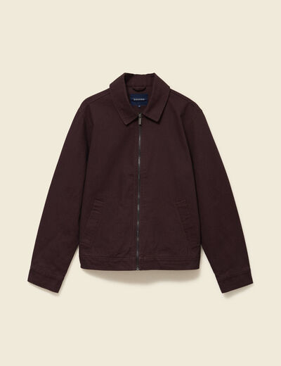 Blouson droit court en coton marron fonc&eacute; homme