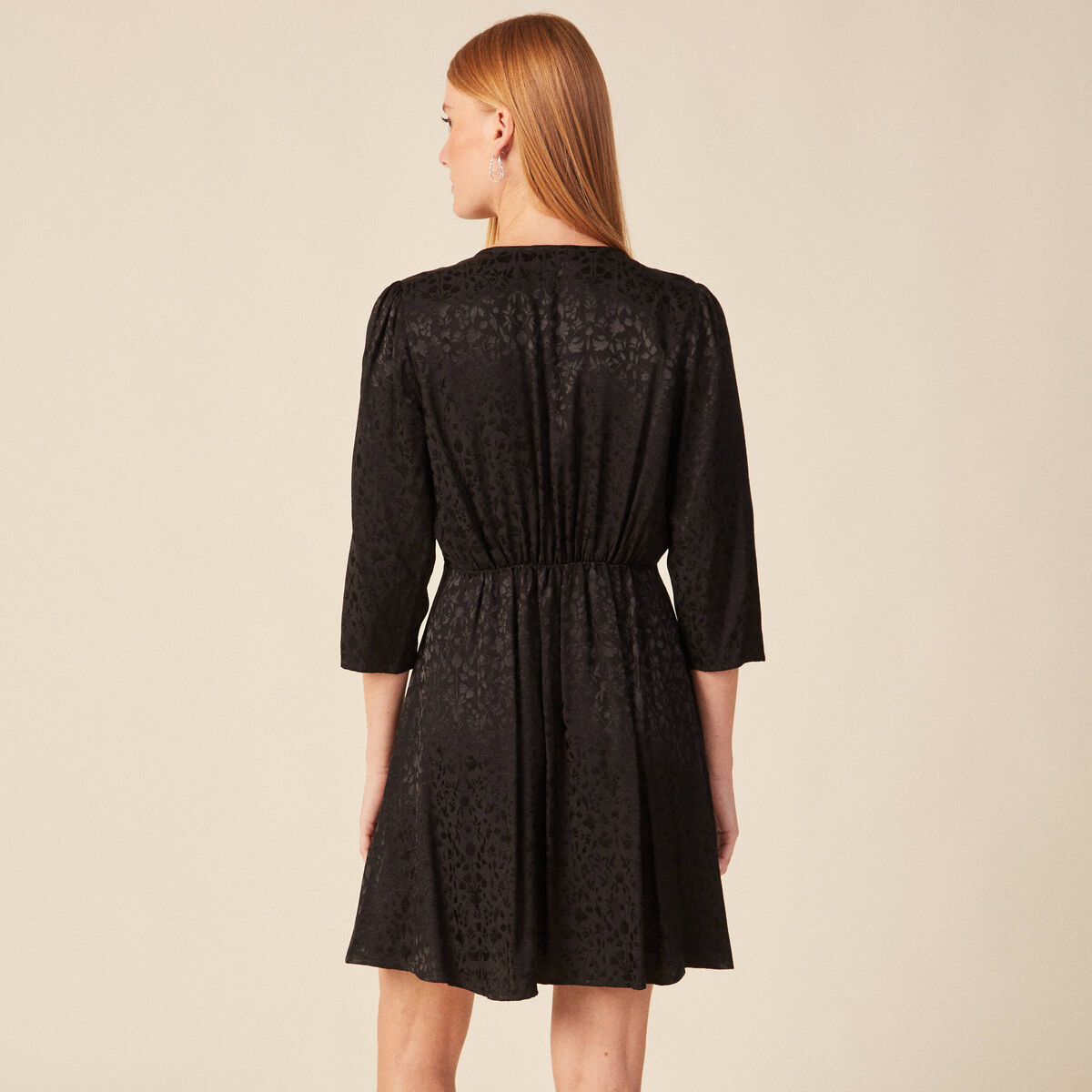 Robe évasée satin noir femme