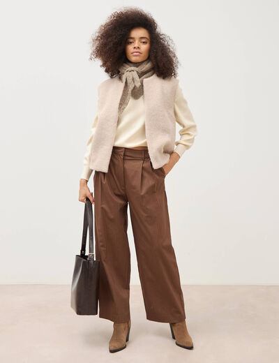 Pantalon large ray&eacute; taille standard marron fonc&eacute; femme