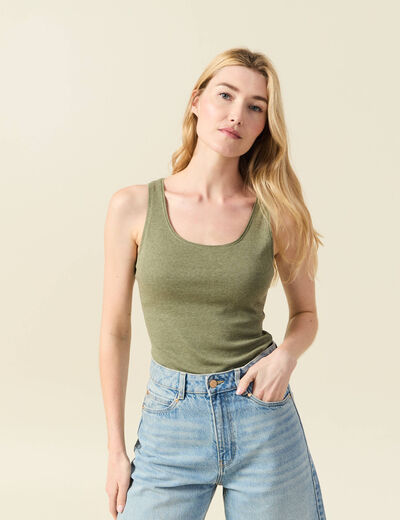 Débardeur femme uni col arrondi Instinct vert kaki femme