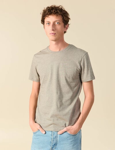 T-shirt cintr&eacute; col rond manches courtes taupe homme
