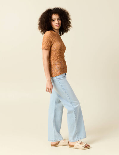 T-shirt cintré col rond dentelle terracotta femme