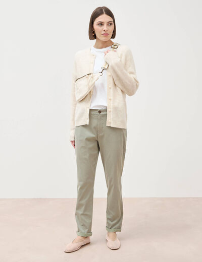 Chino cigarette 7/8&egrave;me taille haute vert kaki femme