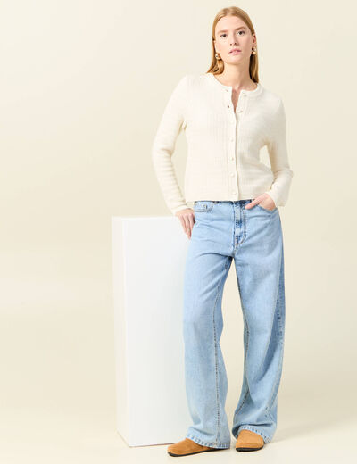 Pull manches longues ajouré ecru femme