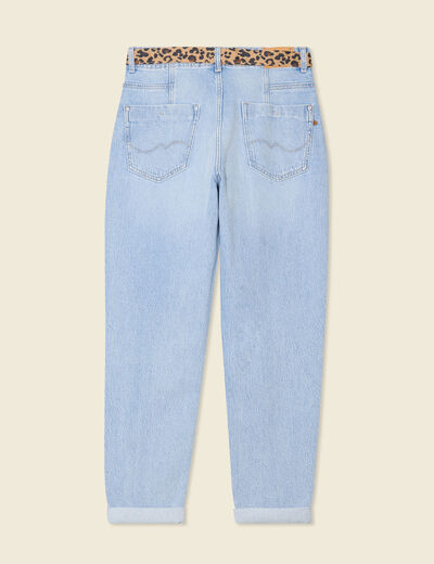 Jeans mom ceinture foulard denim bleach femme