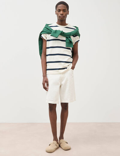 T-shirt col rond manches au coude ecru homme