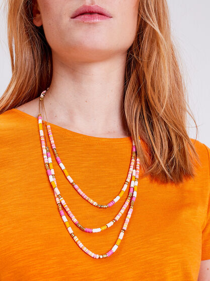 Collier multirangs avec perles rose fushia femme