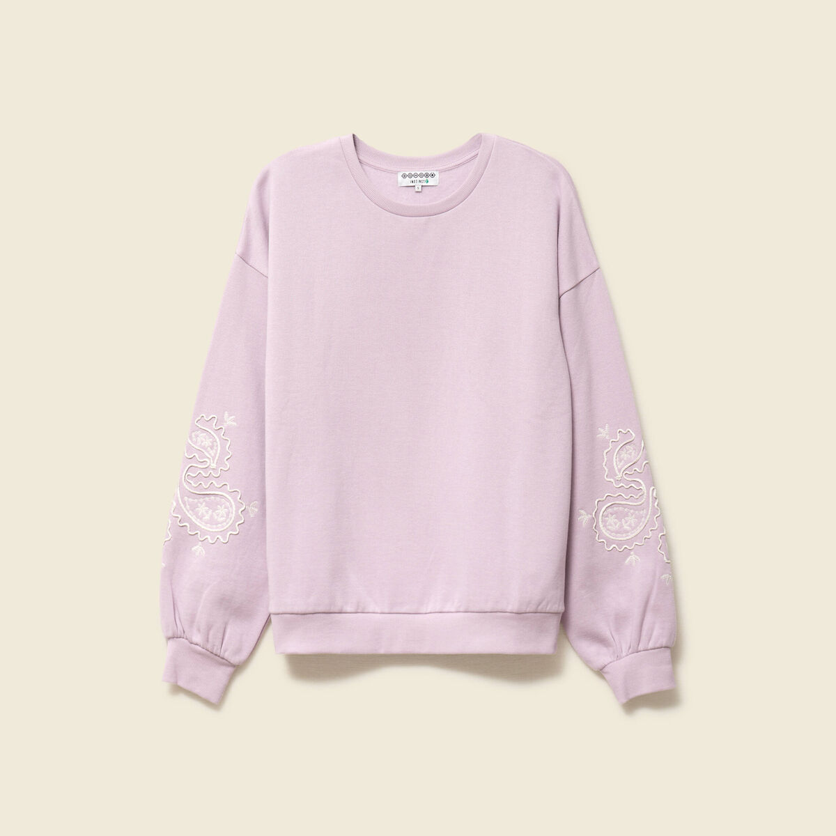Sweat droit court col rond en coton parme femme
