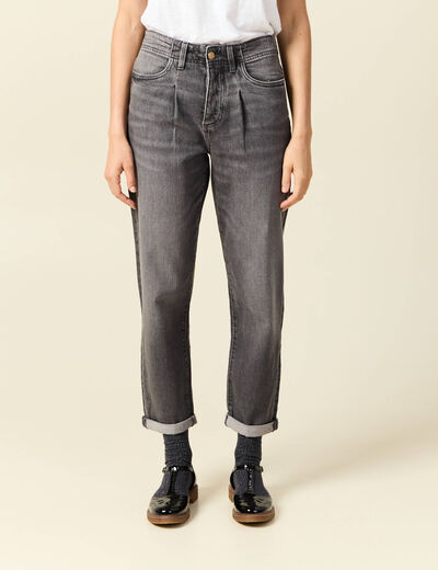 Pantalon mom taille haute 7/8ème denim denim gris femme