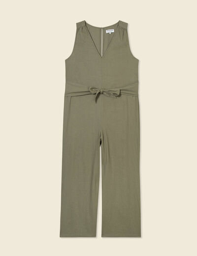 Combinaison pantalon col en V vert kaki femme