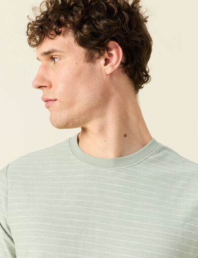 T-shirt ray&eacute; droit manches courtes vert olive homme