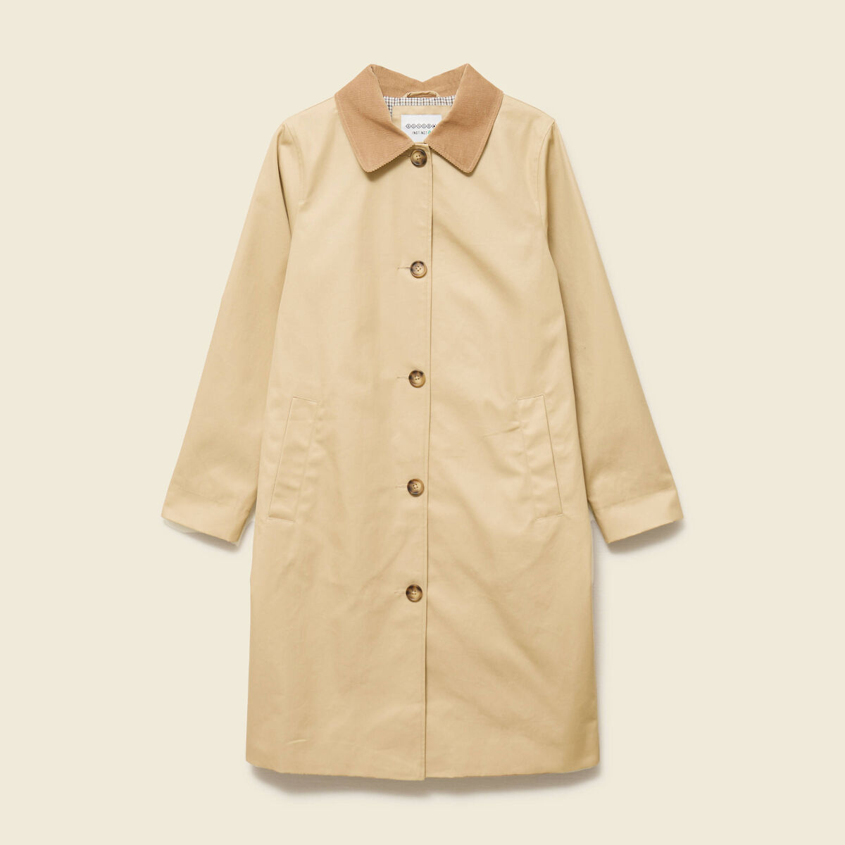 Imperm&eacute;able long droit col tailleur beige femme