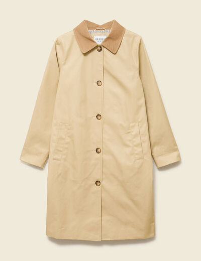 Imperm&eacute;able long droit col tailleur beige femme