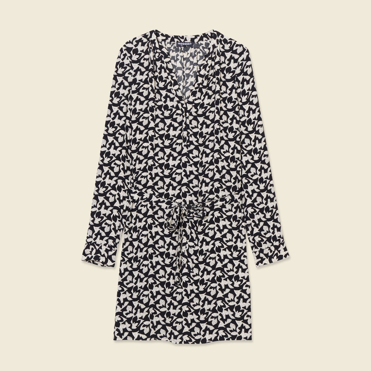 Robe droite fluide ceinturée creme femme