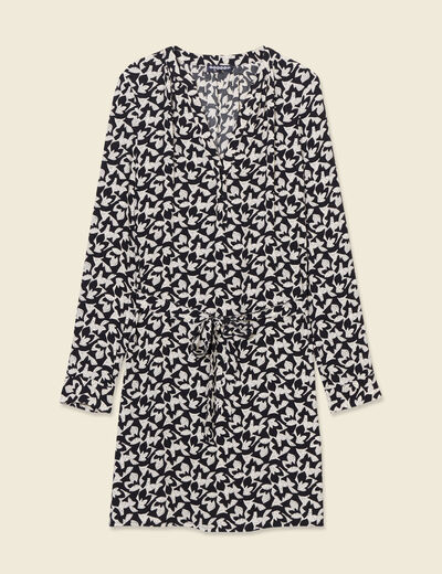 Robe droite fluide ceinturée creme femme