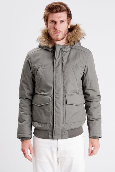 Blouson droit à capuche vert kaki homme