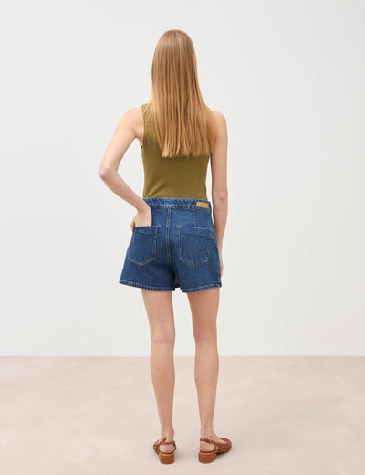 Jupe-short taille haute en jeans denim stone femme