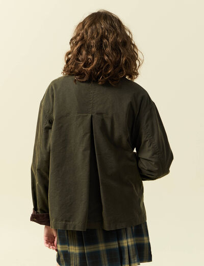 Parka oversize courte col classique vert kaki femme