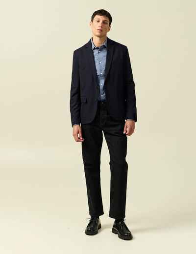 Chemise cintr&eacute;e en coton manches longues bleu homme