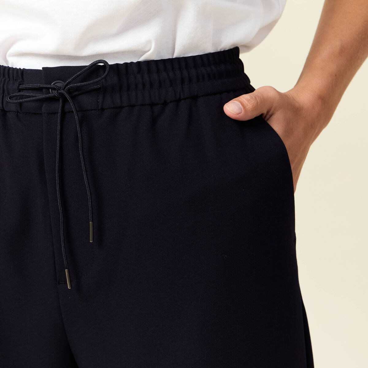 Pantalon large élastiqué bleu foncé femme