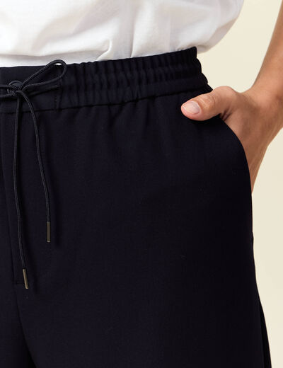 Pantalon large élastiqué bleu foncé femme