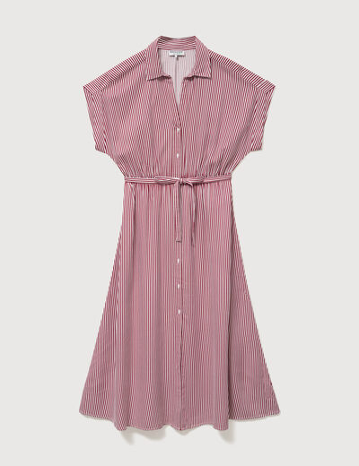 Robe longue &eacute;vas&eacute;e ceintur&eacute;e rouge fonc&eacute; femme