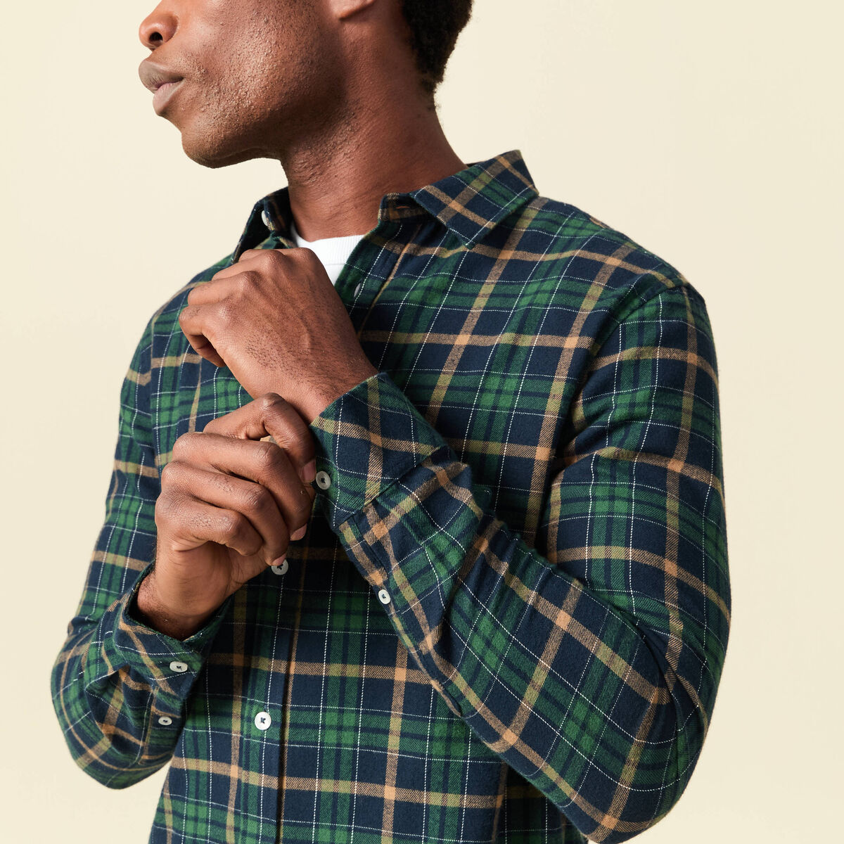 Chemise manches longues en coton bleu marine homme