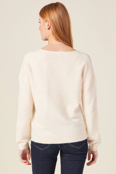 Pull manches longues ecru femme