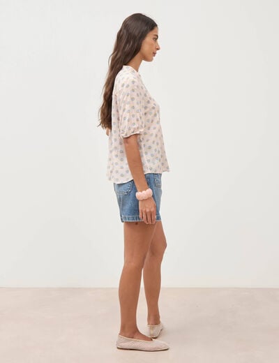 Chemise droite col v manches courtes rose femme