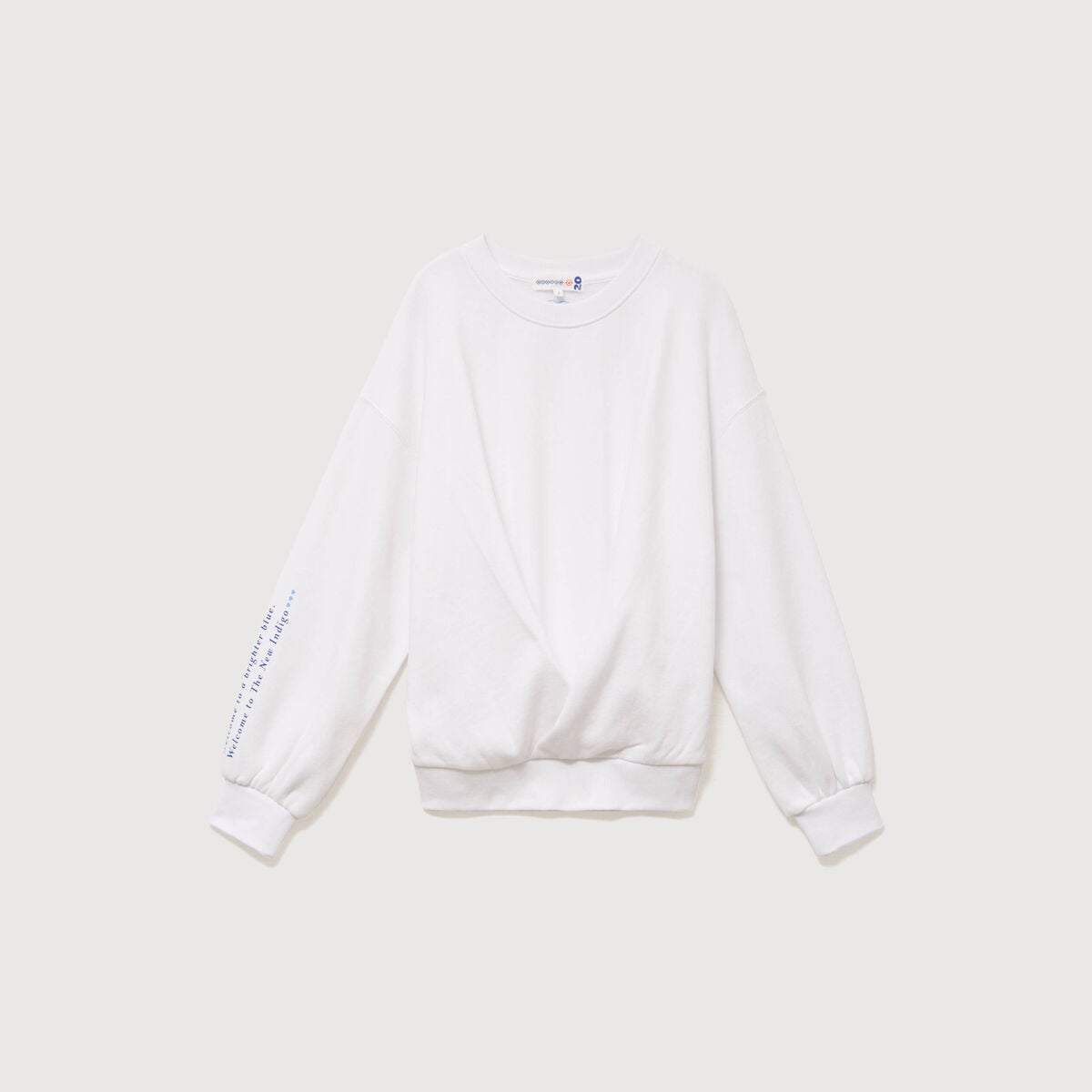 Sweat droit col rond manches longues blanc femme