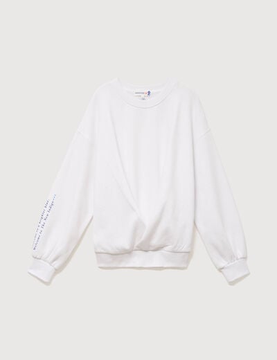 Sweat droit col rond manches longues blanc femme
