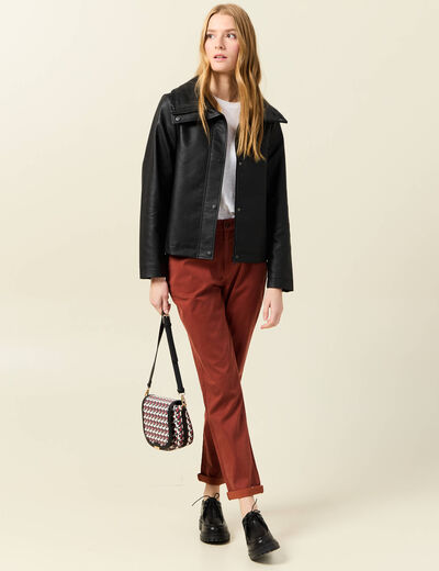 Pantalon chino cigarette rouge foncé femme