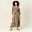 Robe longue droite manches 3/4 marron clair femme