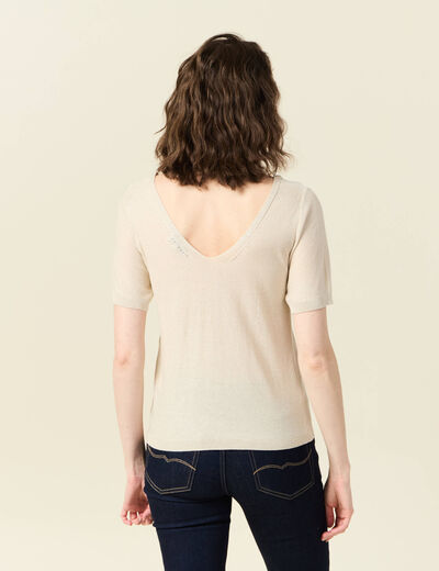 Pull manches courtes ecru femme