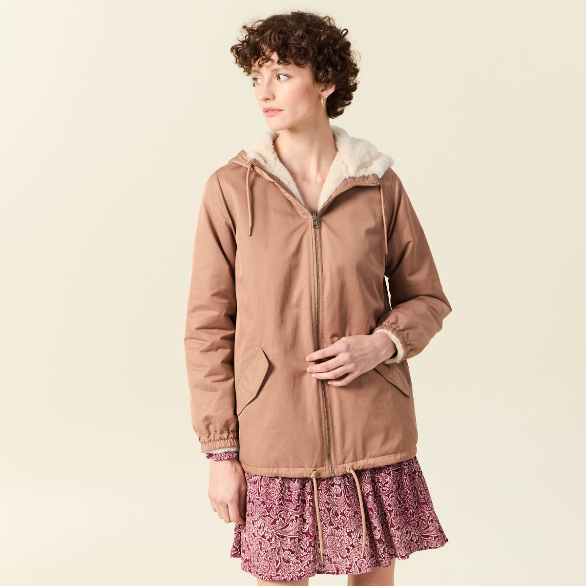 Parka réversible marron clair femme
