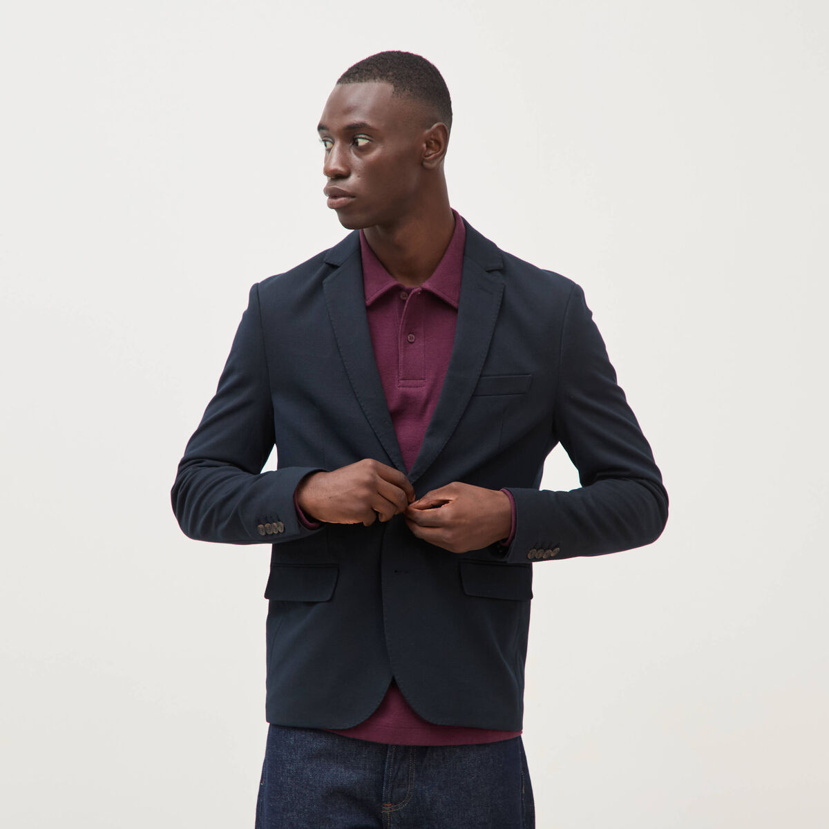 Veste blazer cintr&eacute;e bleu marine homme