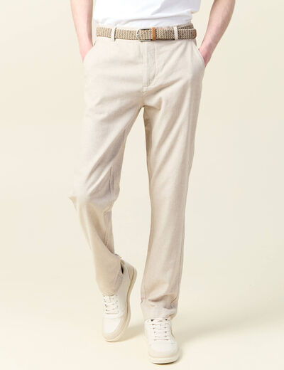 Pantalon chino longueur 32 avec ceinture beige homme