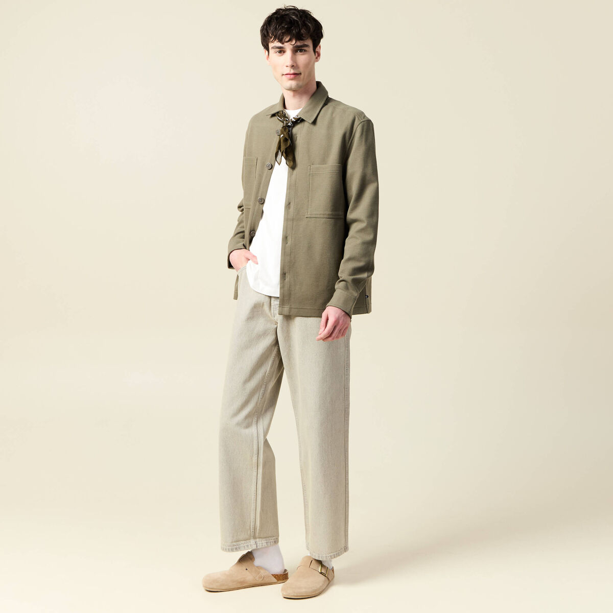 Surchemise manches longues vert kaki homme