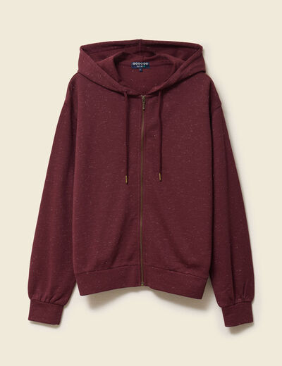Sweat &agrave; capuche manches longues bordeaux femme