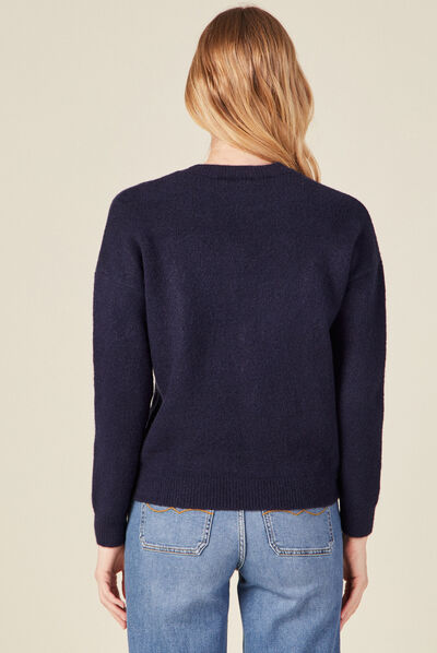 Pull manches longues bleu marine femme