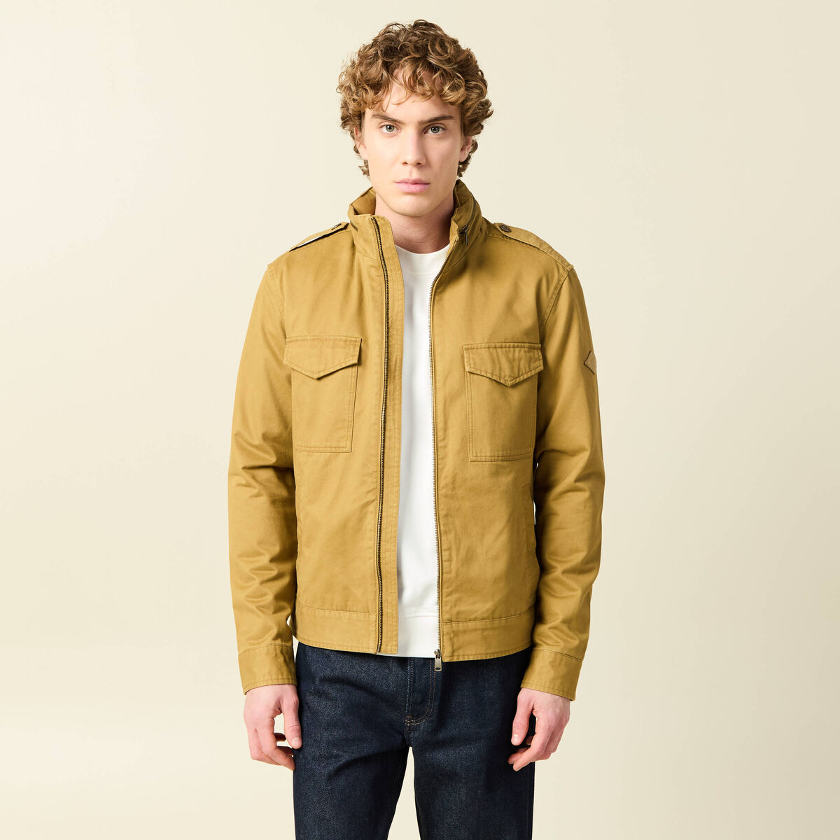 Veste col montant manches longues camel homme