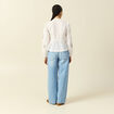 Chemise brod&eacute;e en coton manches longues ecru femme