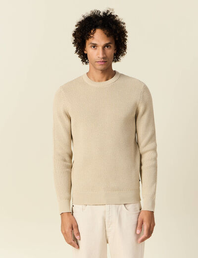 Pull manches longues col rond sable homme