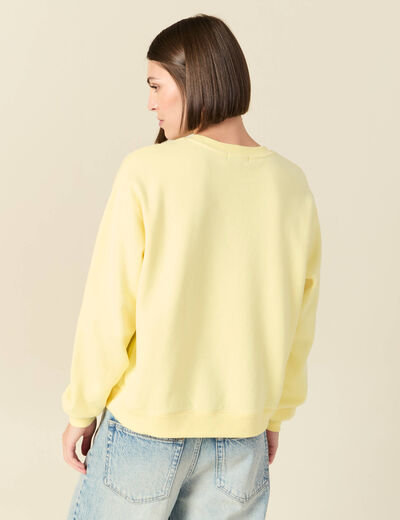 Sweat droit court manches longues jaune pastel femme