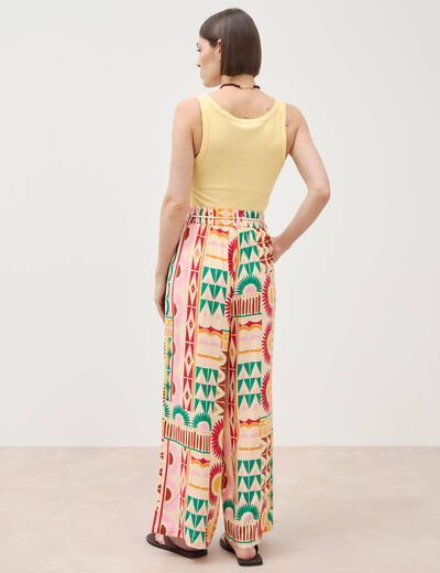 Pantalon loose taille haute multicolore femme