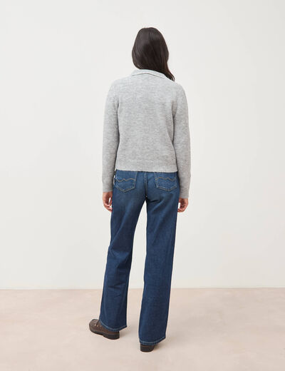 Pull droit col polo manches longues gris femme