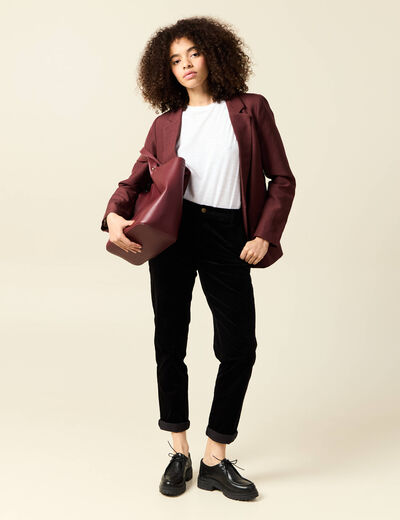 Pantalon large 7/8&egrave;me taille haute noir femme